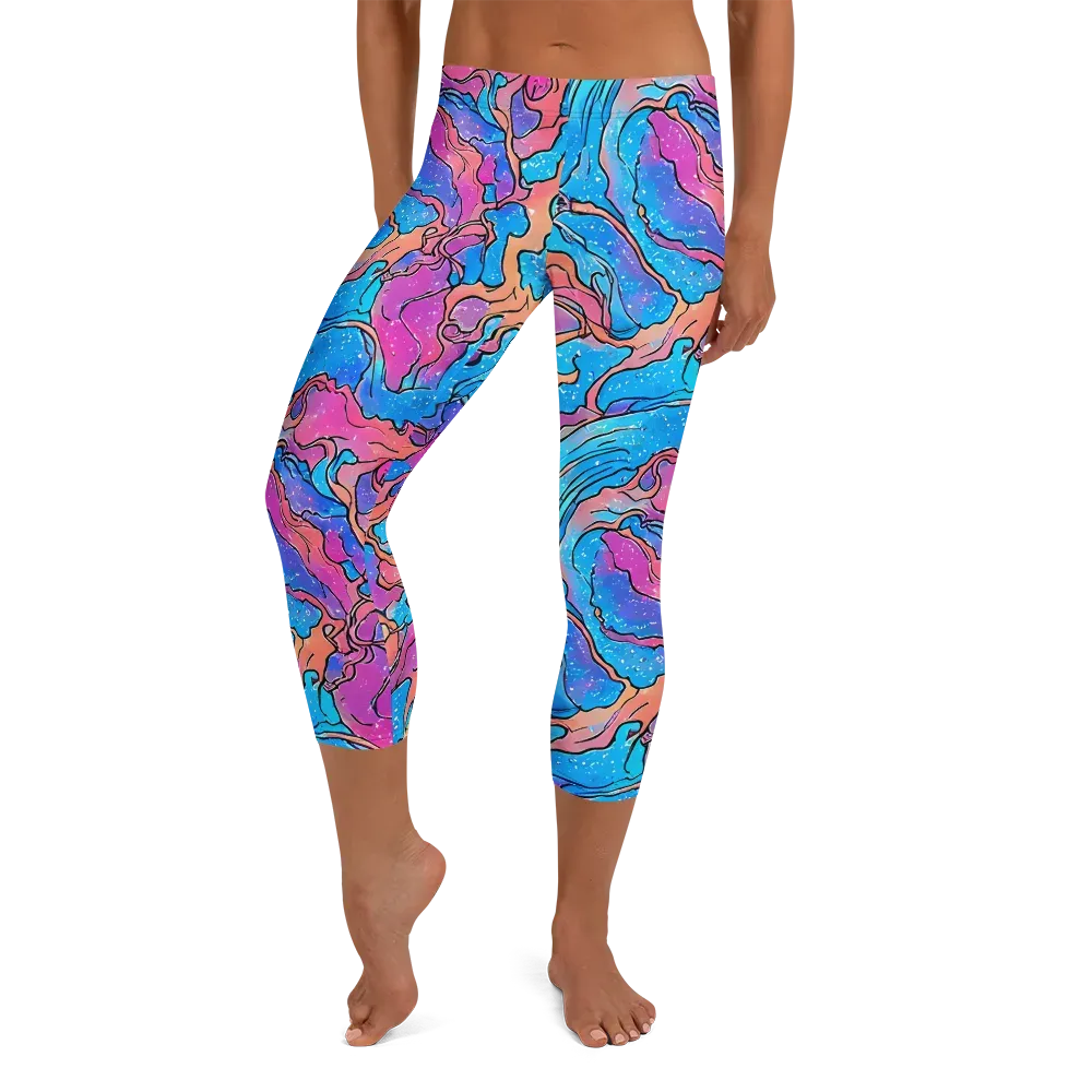Tidal Confetti on Capri Leggings — Front
