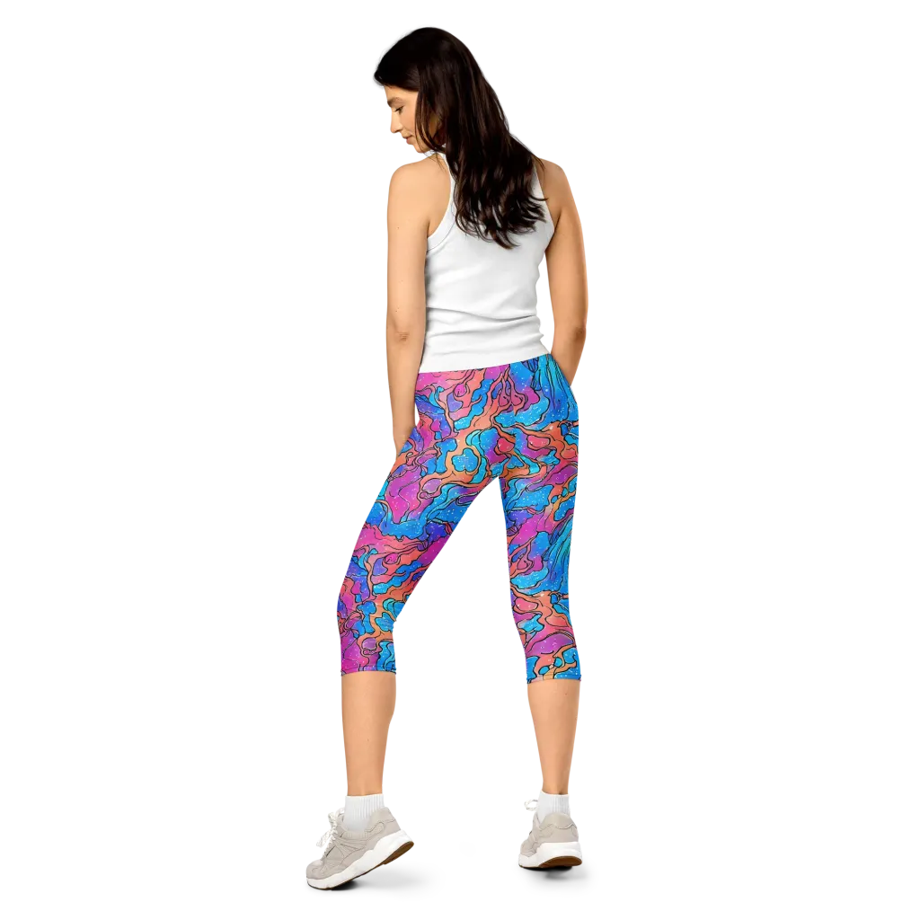Tidal Confetti on Capri Leggings — Back