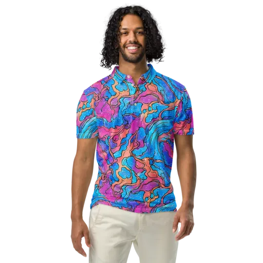 Tidal Confetti on a Men's Slim Fit Polo Shirt