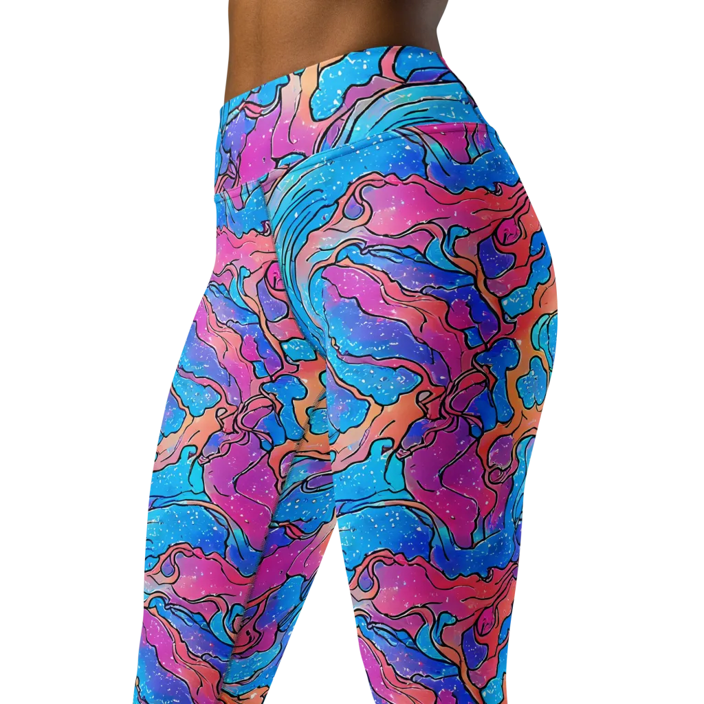 Tidal Confetti on Yoga Leggings — Left Front
