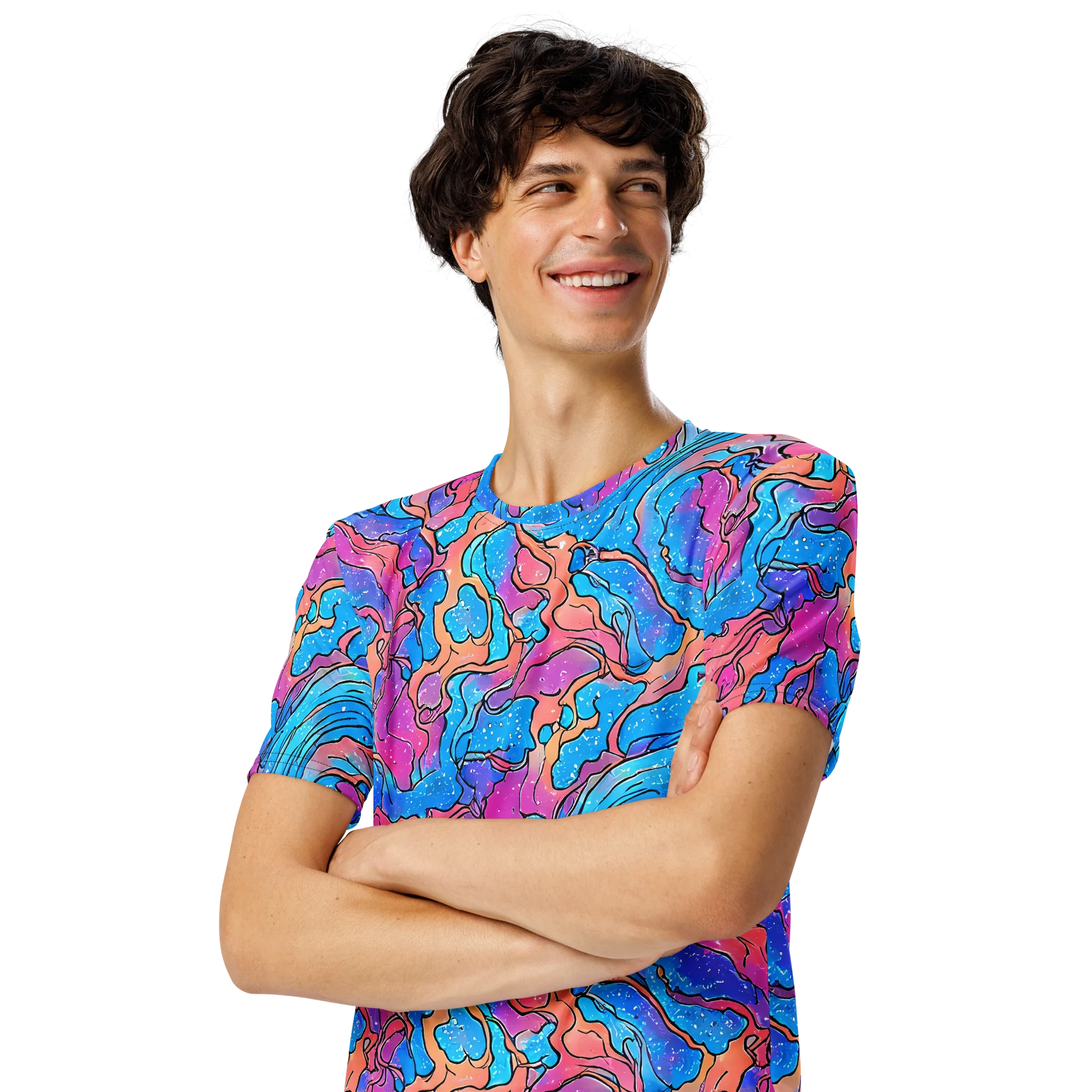 Tidal Confetti on Men's Crew Neck T-Shirt — Left Front