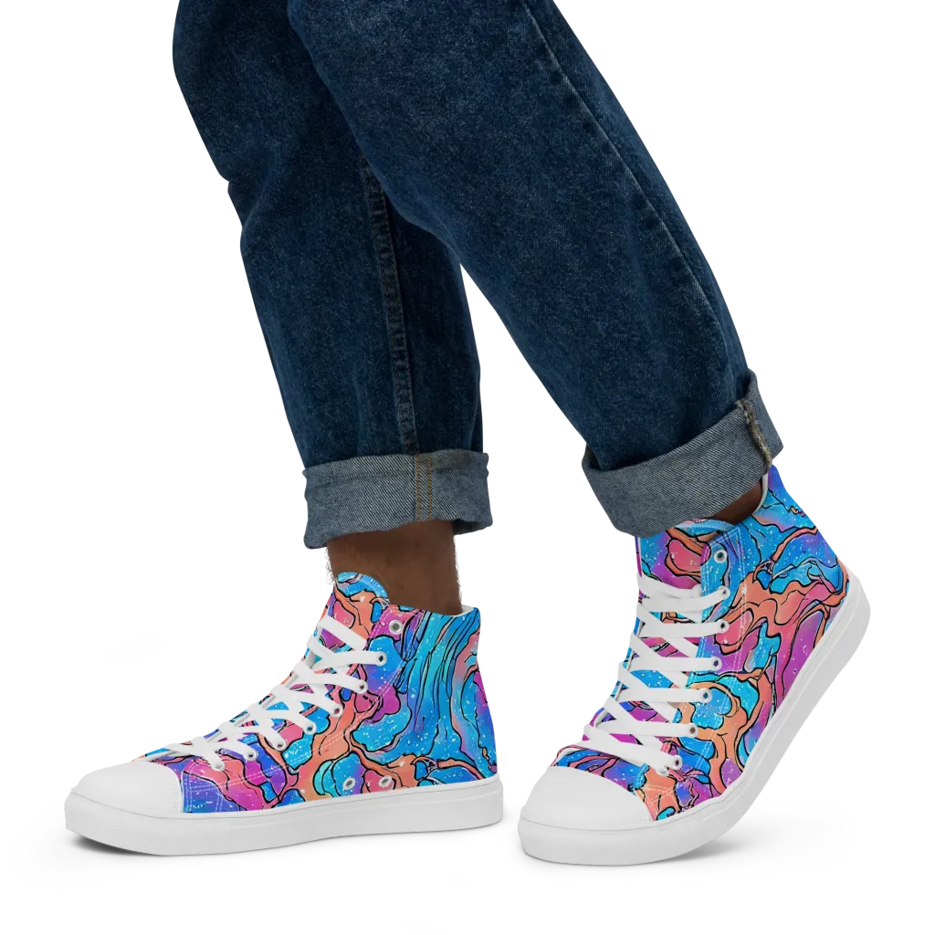 Tidal Confetti on Men's High Top Canvas Shoes — Left
