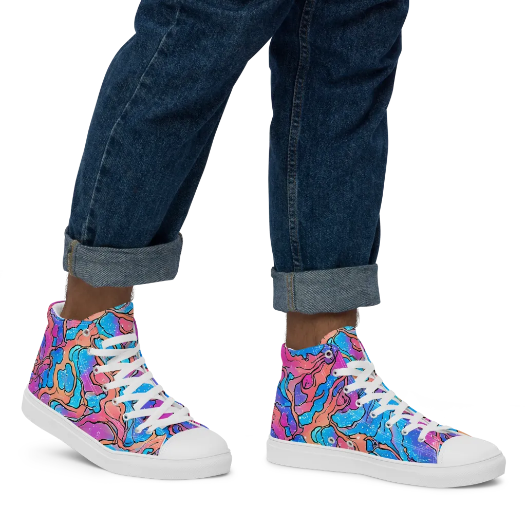 Tidal Confetti on Men's High Top Canvas Shoes — Right