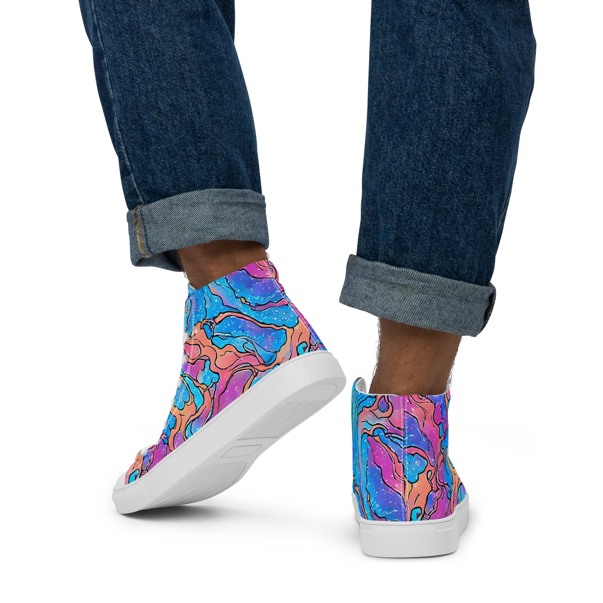 Tidal Confetti on Men's High Top Canvas Shoes — Back