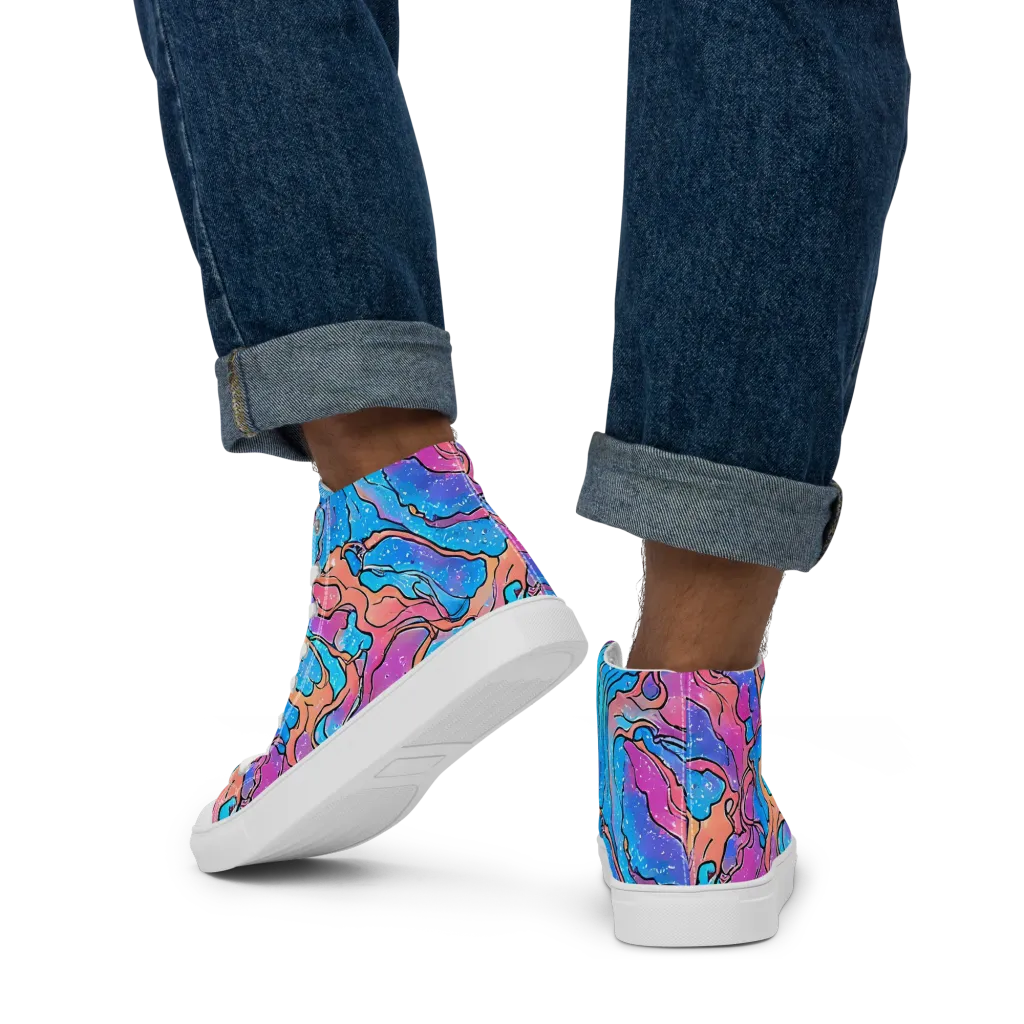 Tidal Confetti on Men's High Top Canvas Shoes — Back