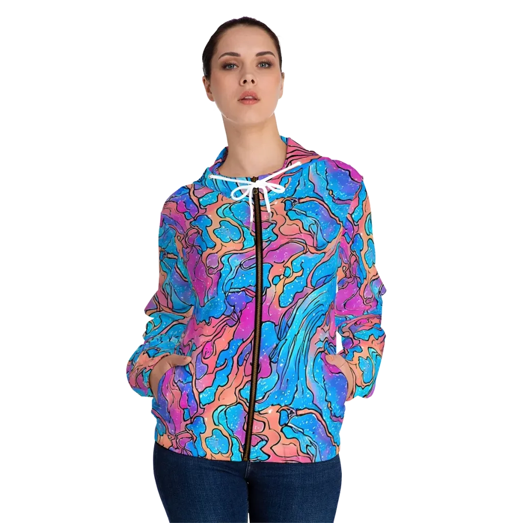 Tidal Confetti on Women's Full-Zip Hoodie — Front On Person