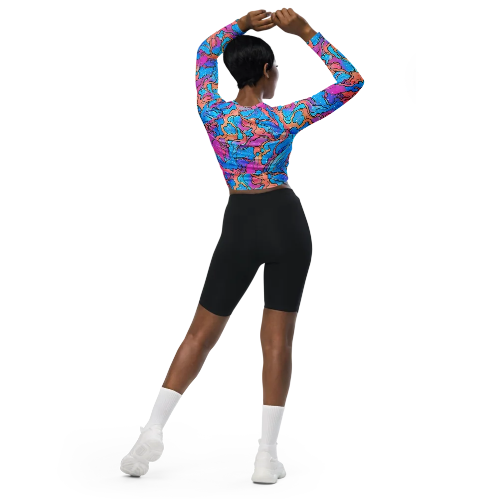 Tidal Confetti on Long Sleeve Crop Top — Back