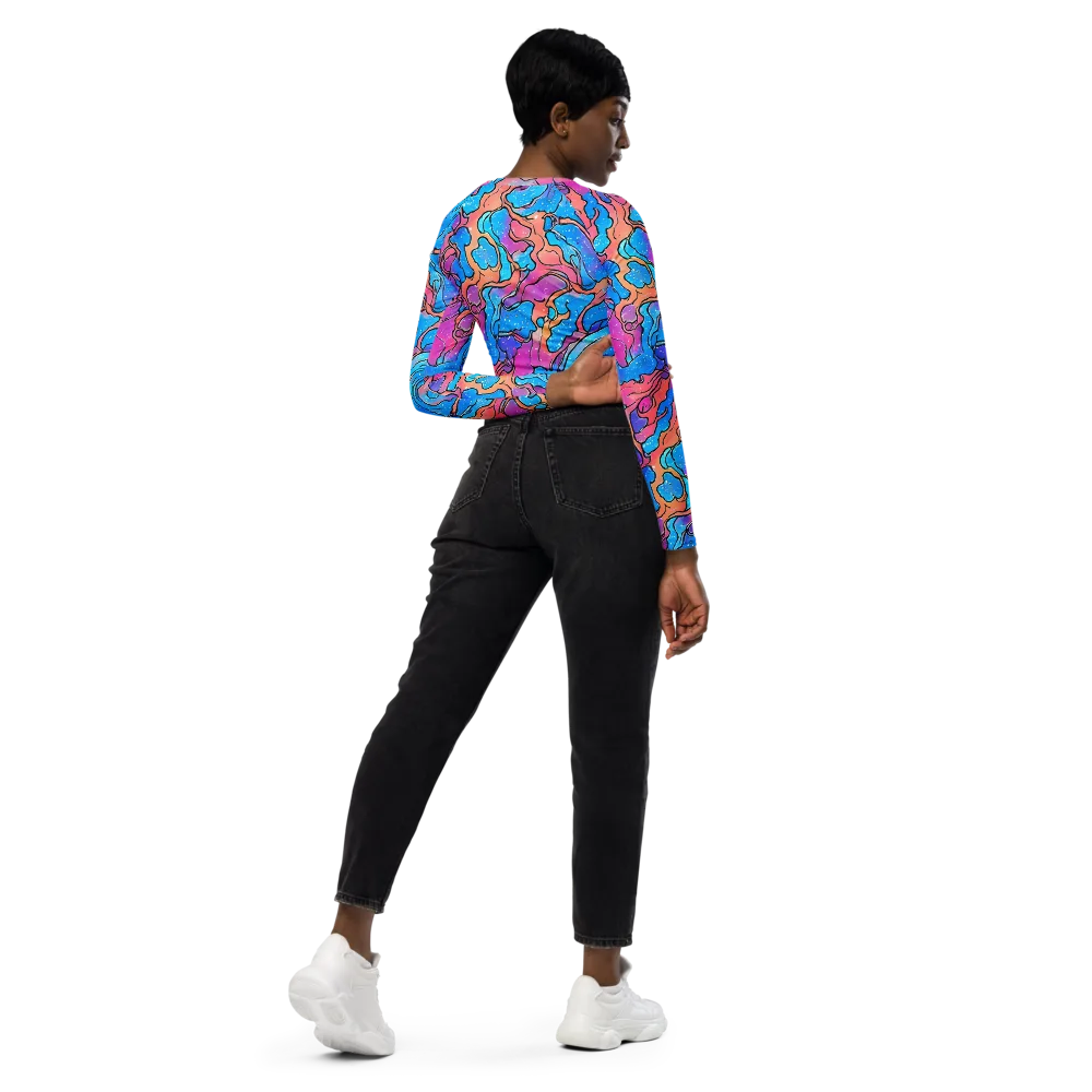 Tidal Confetti on Long Sleeve Crop Top — Right Back