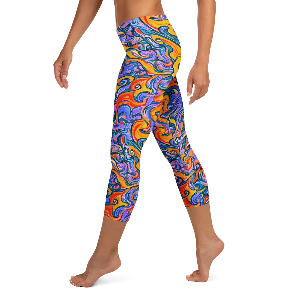Kaleidoscopic Flux on Capri Leggings — Left