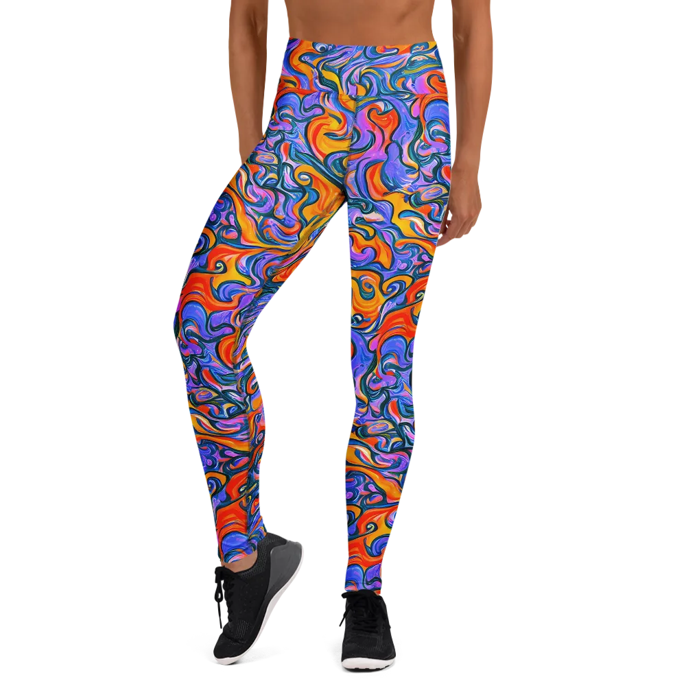 Kaleidoscopic Flux on Yoga Leggings — Front