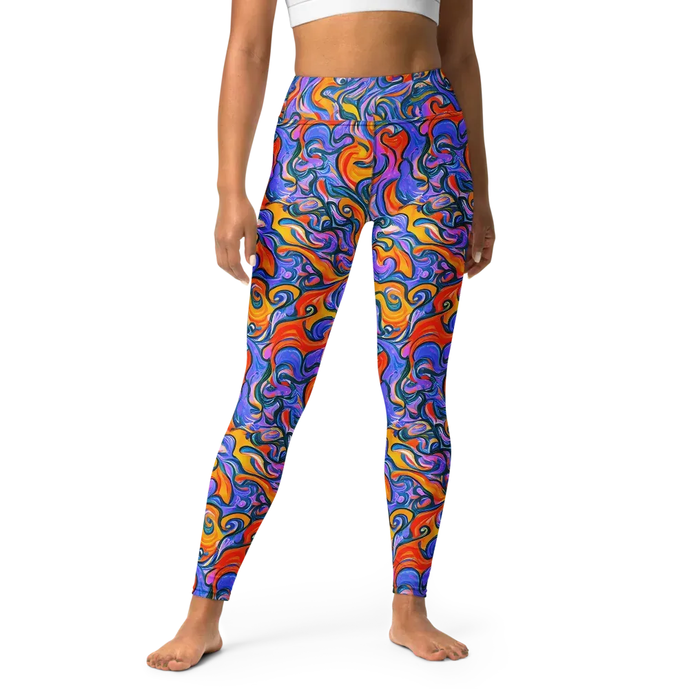 Kaleidoscopic Flux on Yoga Leggings — Front
