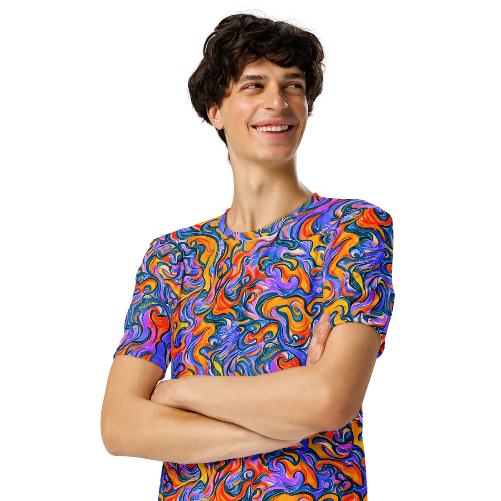 Kaleidoscopic Flux on Men's Crew Neck T-Shirt — Left Front