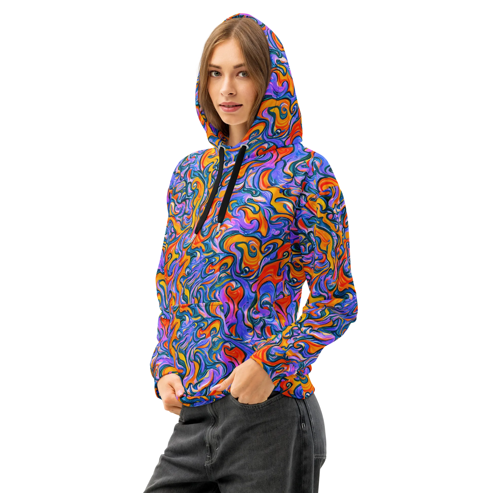 Kaleidoscopic Flux on Cotton Hoodie — Left Front