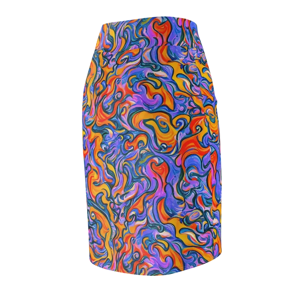 Kaleidoscopic Flux on Pencil Skirt — Back Side