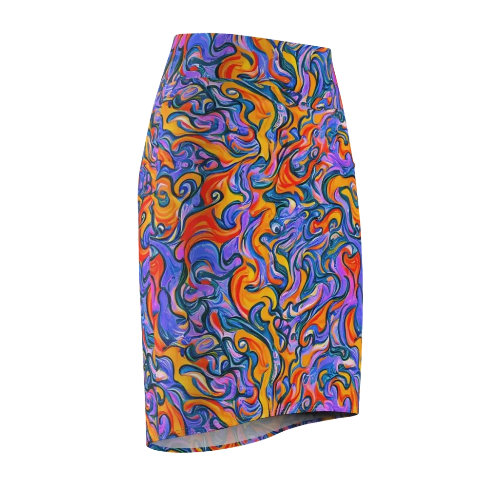 Kaleidoscopic Flux on Pencil Skirt — Front Side