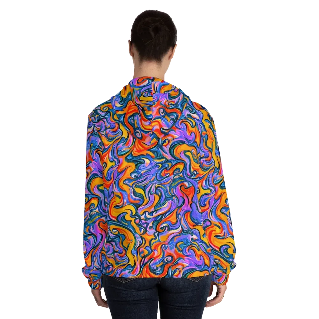 Kaleidoscopic Flux on Women's Full-Zip Hoodie — Back On Person