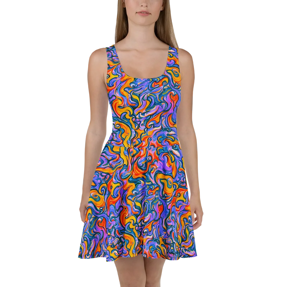 Kaleidoscopic Flux on Skater Dress — Front