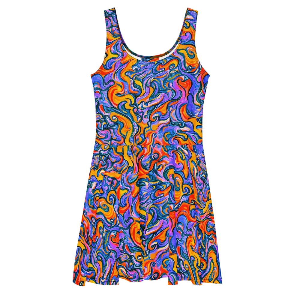 Kaleidoscopic Flux on Skater Dress — Front