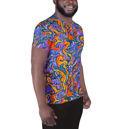Kaleidoscopic Flux on a Men's Athletic T-Shirt