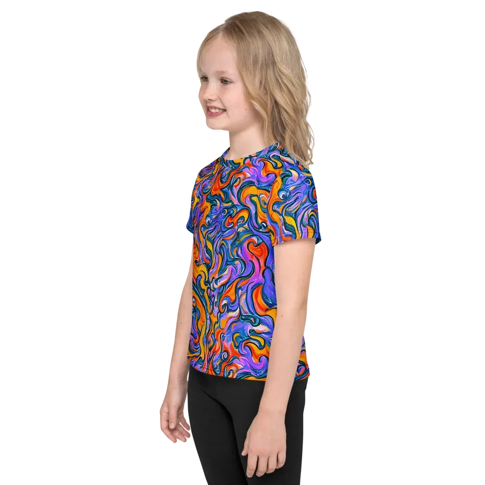 Kaleidoscopic Flux on Kids Crew Neck T-Shirt — Left