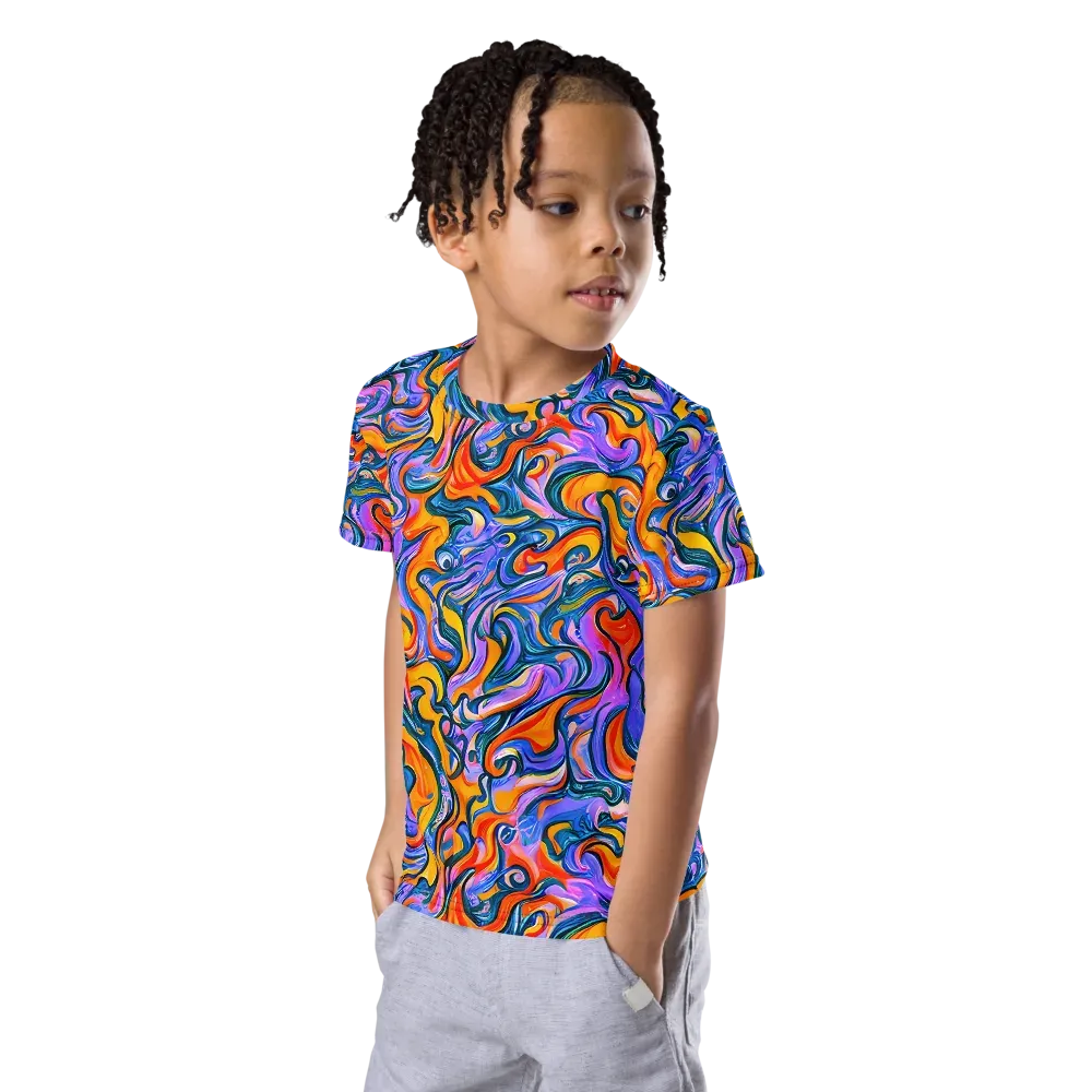 Kaleidoscopic Flux on Kids Crew Neck T-Shirt — Left Front