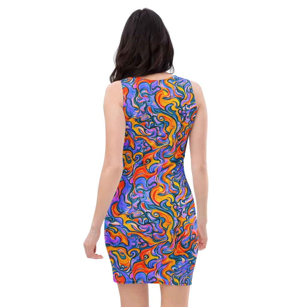Kaleidoscopic Flux on Bodycon Dress — Back