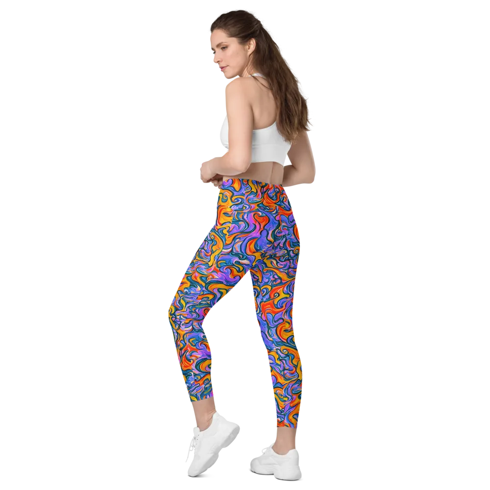 Kaleidoscopic Flux on Leggings with Pockets — Left Back