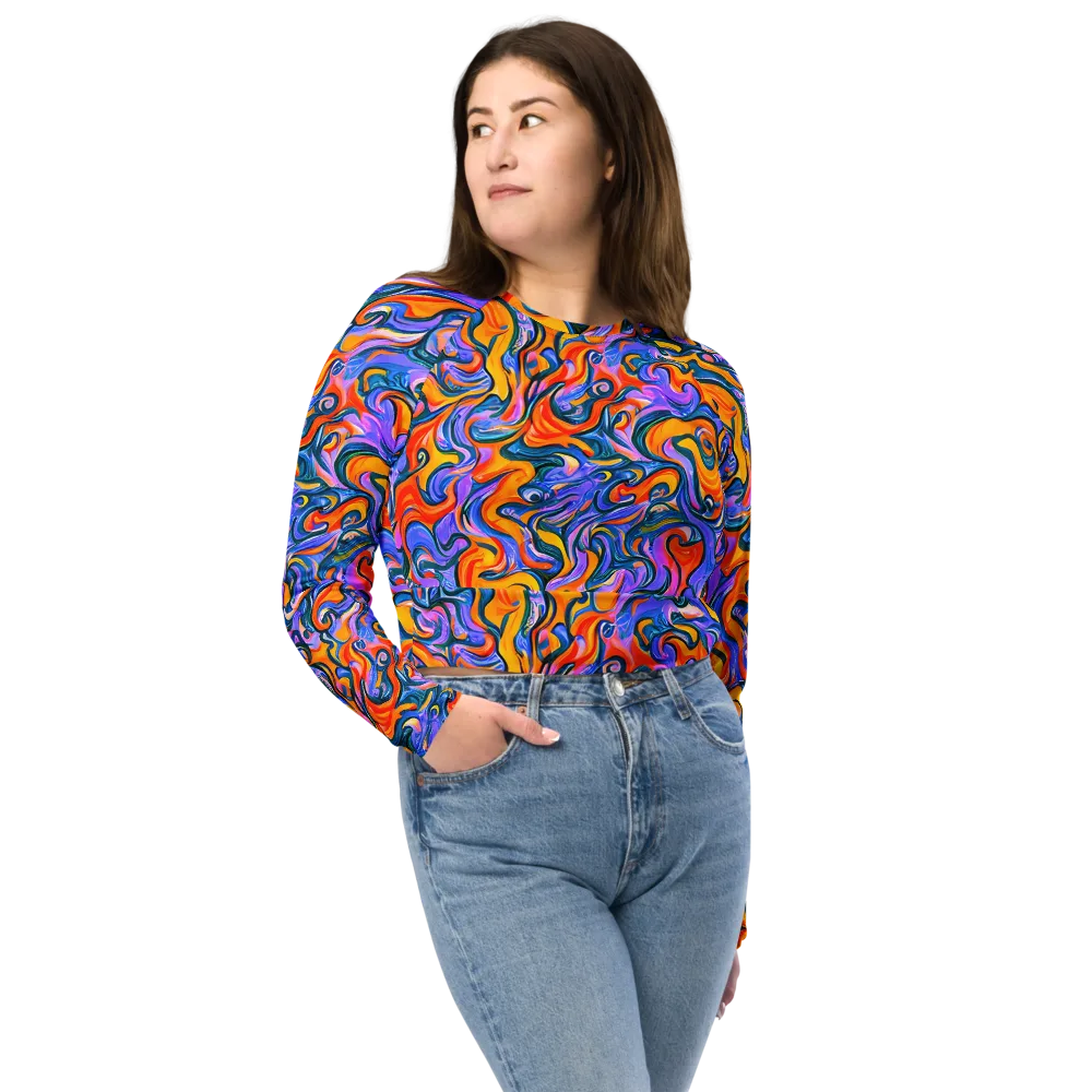 Kaleidoscopic Flux on Long Sleeve Crop Top — Front