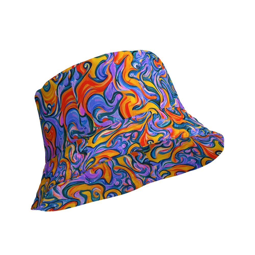Kaleidoscopic Flux on Reversible Bucket Hat — Product details Outside