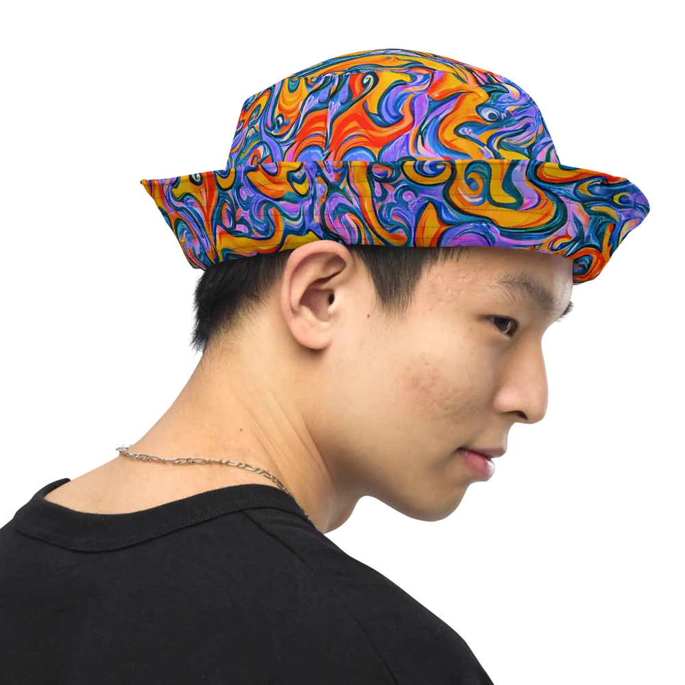 Kaleidoscopic Flux on Reversible Bucket Hat — Right Outside