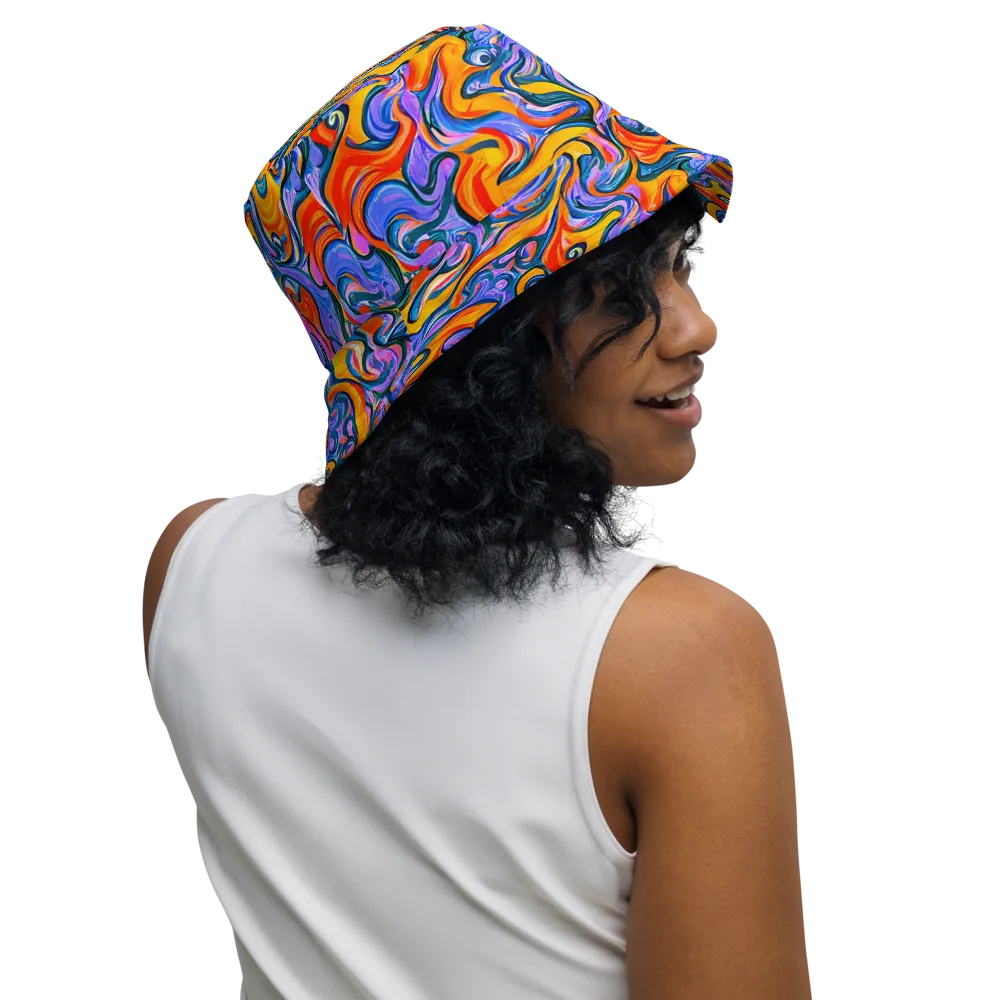 Kaleidoscopic Flux on Reversible Bucket Hat — Right Outside