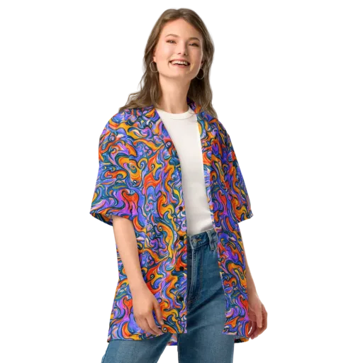 Kaleidoscopic Flux on a Button Shirt