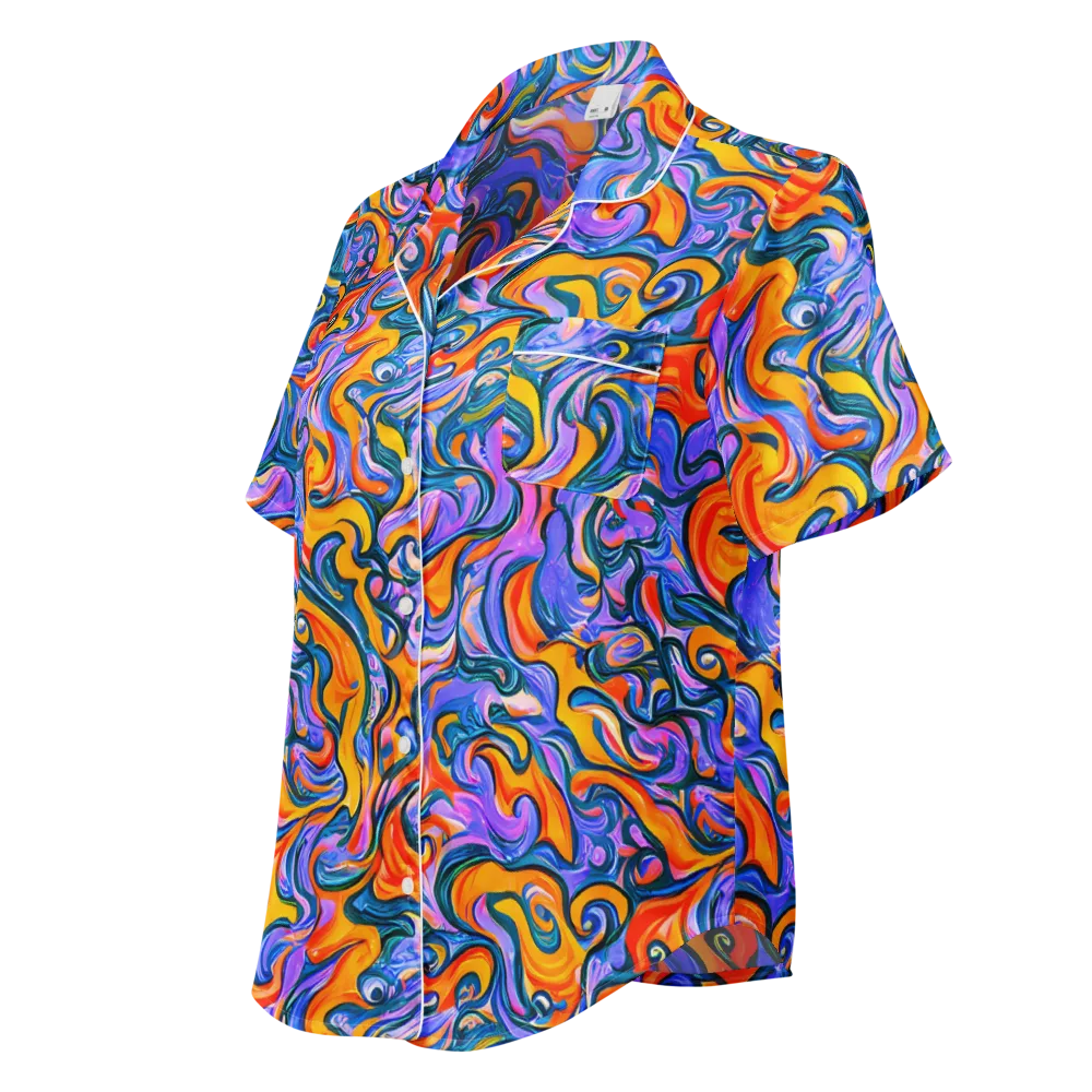 Kaleidoscopic Flux on Women's Short Sleeve Pajama Top — Left Front
