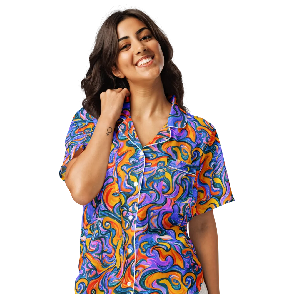 Kaleidoscopic Flux on Women's Short Sleeve Pajama Top — Front