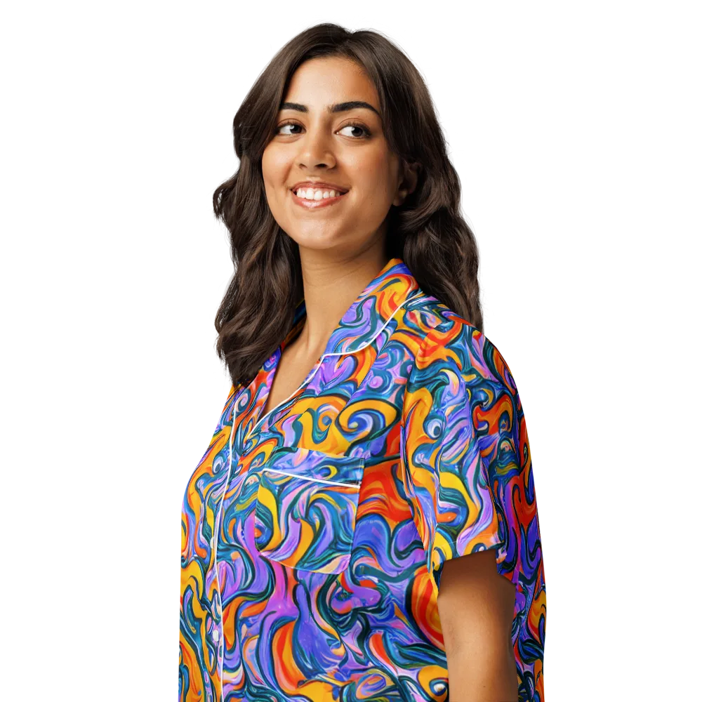 Kaleidoscopic Flux on Women's Short Sleeve Pajama Top — Left Front