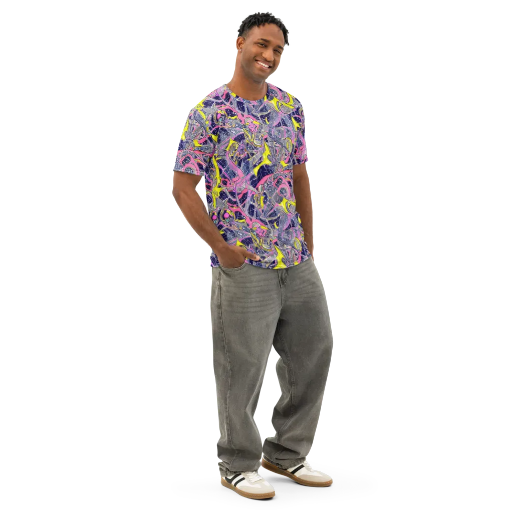Synthetic Garden on Men's Cotton Crew Neck T-Shirt — Right Front