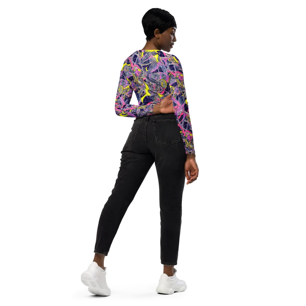 Synthetic Garden on Long Sleeve Crop Top — Right Back