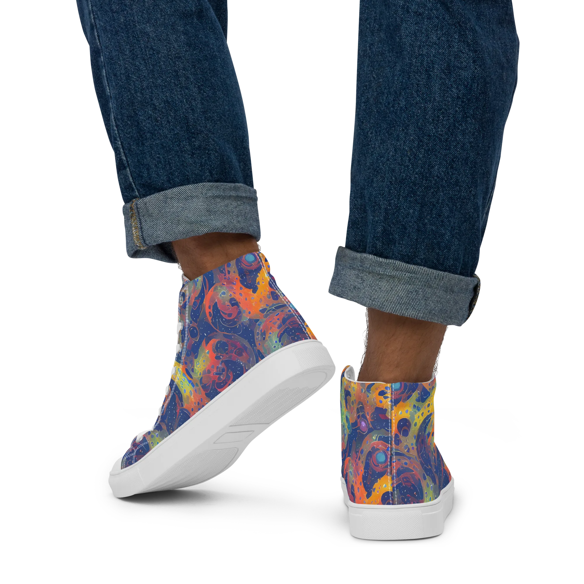 Amoeba Aurora on Men's High Top Canvas Shoes — Back