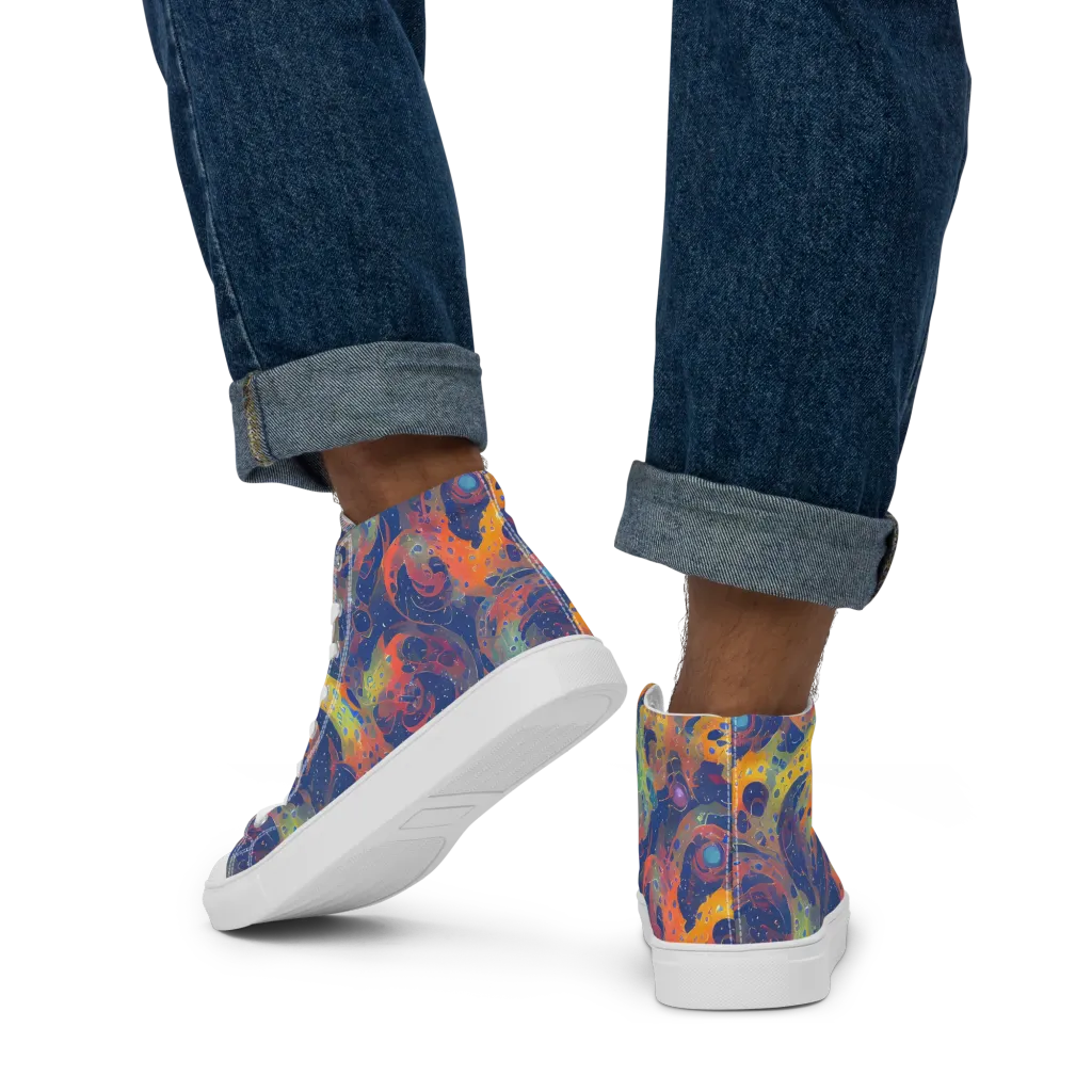 Amoeba Aurora on Men's High Top Canvas Shoes — Back
