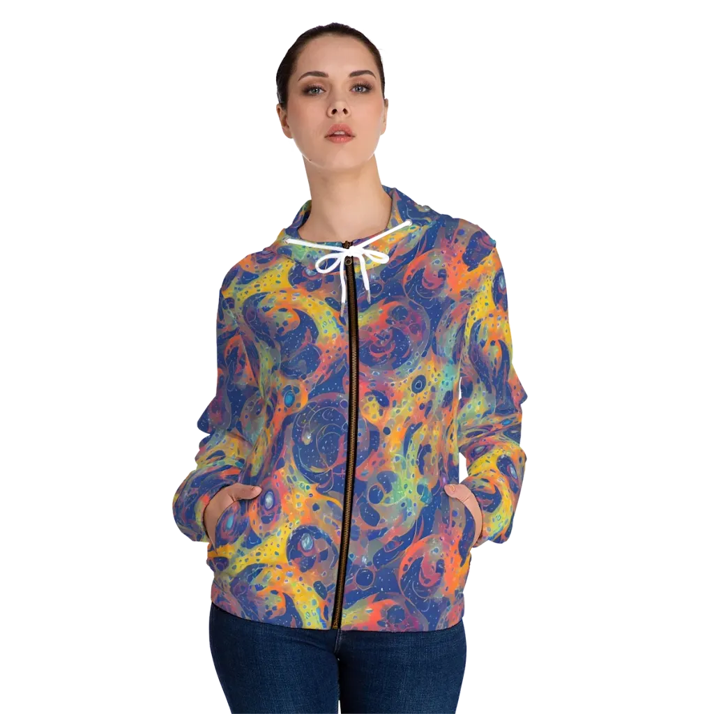 Amoeba Aurora on Women's Full-Zip Hoodie — Front On Person