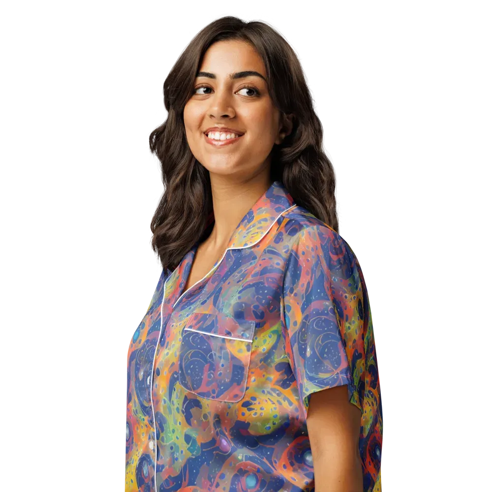 Amoeba Aurora on Women's Short Sleeve Pajama Top — Left Front
