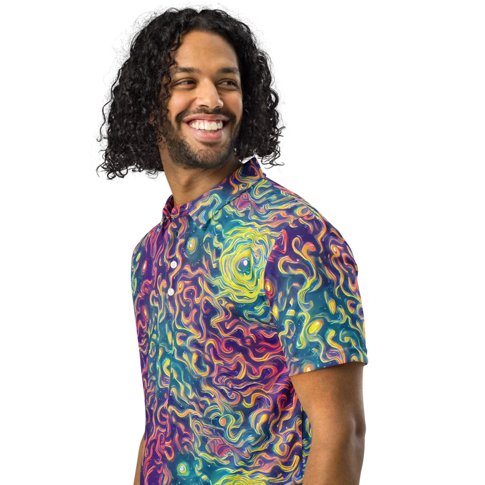 Dreamfire Current on Men's Slim Fit Polo Shirt — Left Front