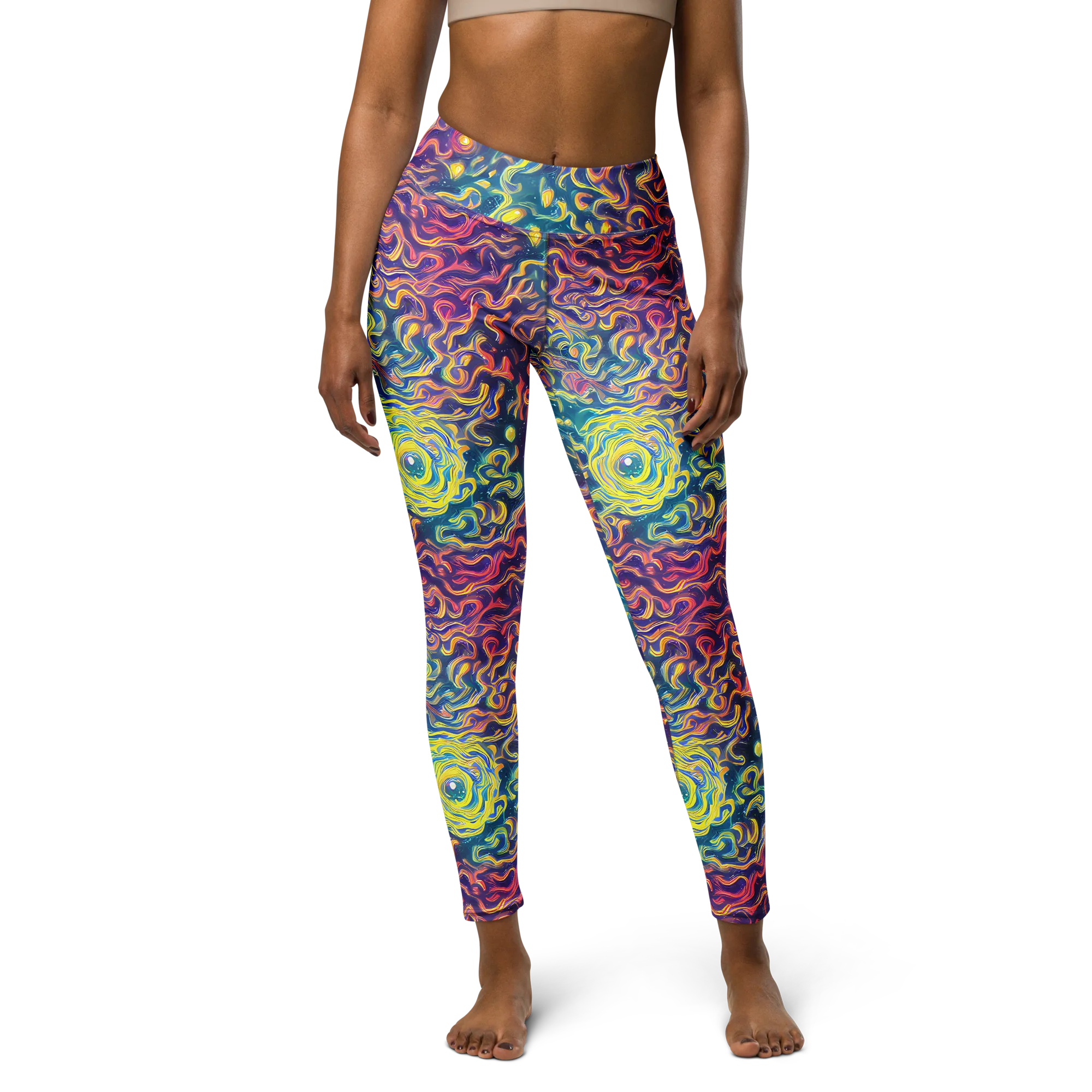 Dreamfire Current on Yoga Leggings — Front
