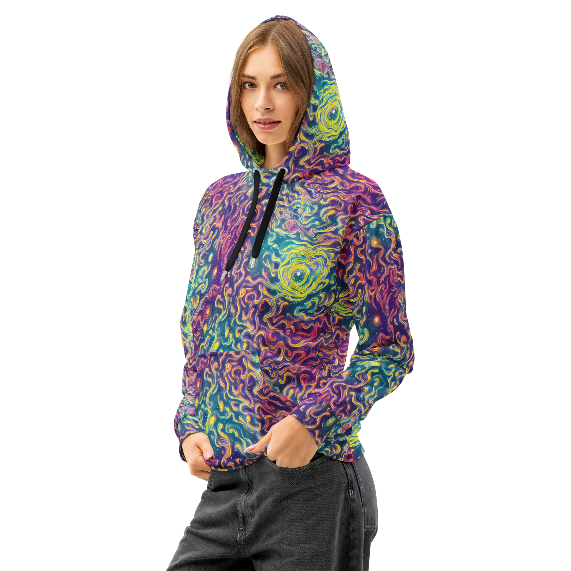 Dreamfire Current on Cotton Hoodie — Left Front