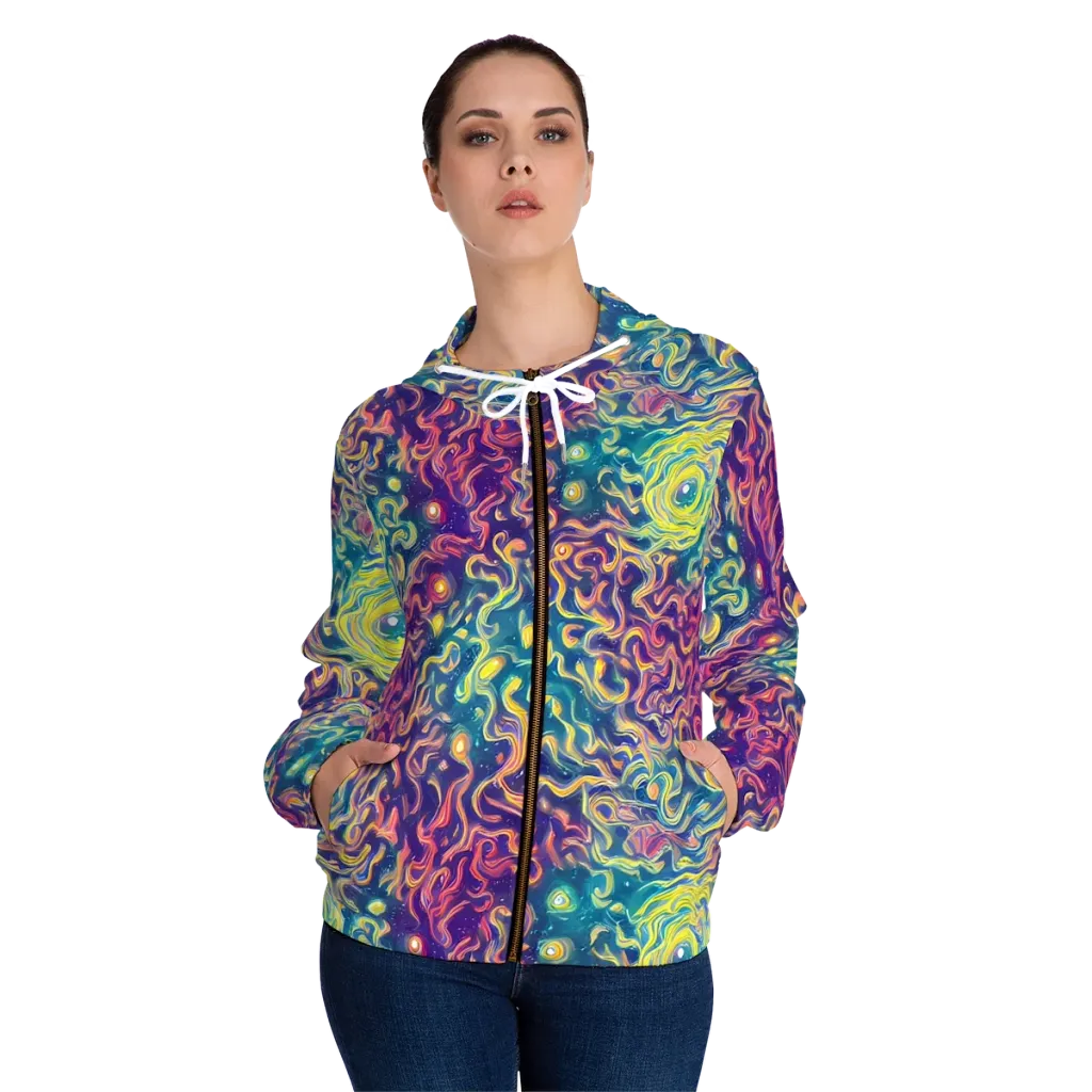 Dreamfire Current on Women's Full-Zip Hoodie — Front On Person