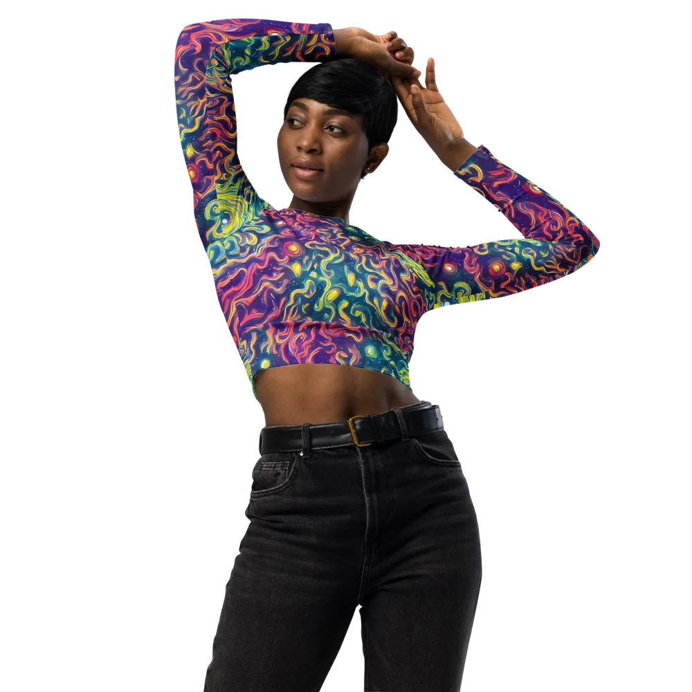 Dreamfire Current on Long Sleeve Crop Top — Front