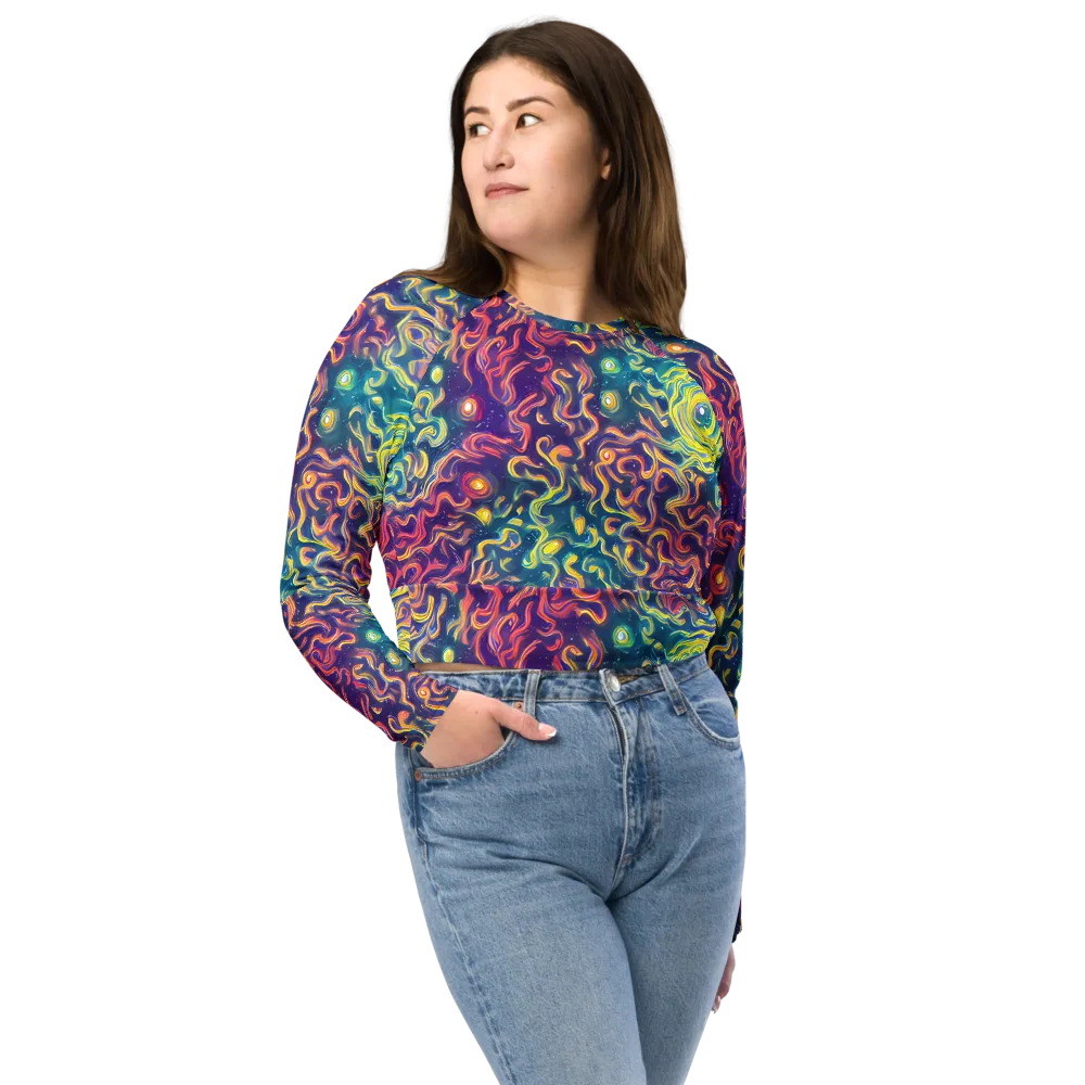 Dreamfire Current on Long Sleeve Crop Top — Front
