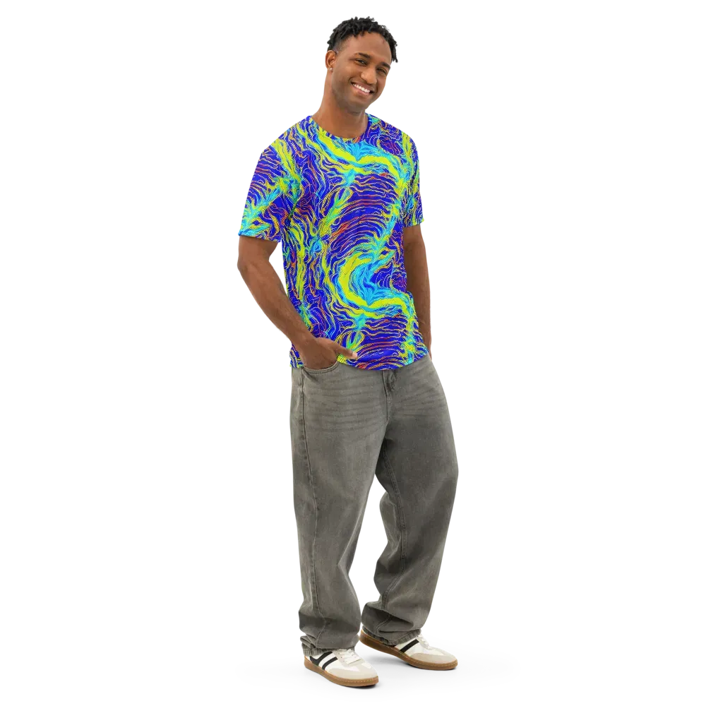 Sapphire Vortex on Men's Cotton Crew Neck T-Shirt — Right Front