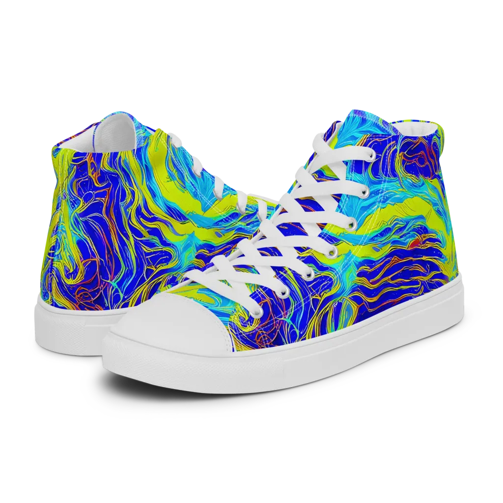 Sapphire Vortex on Men's High Top Canvas Shoes — Left