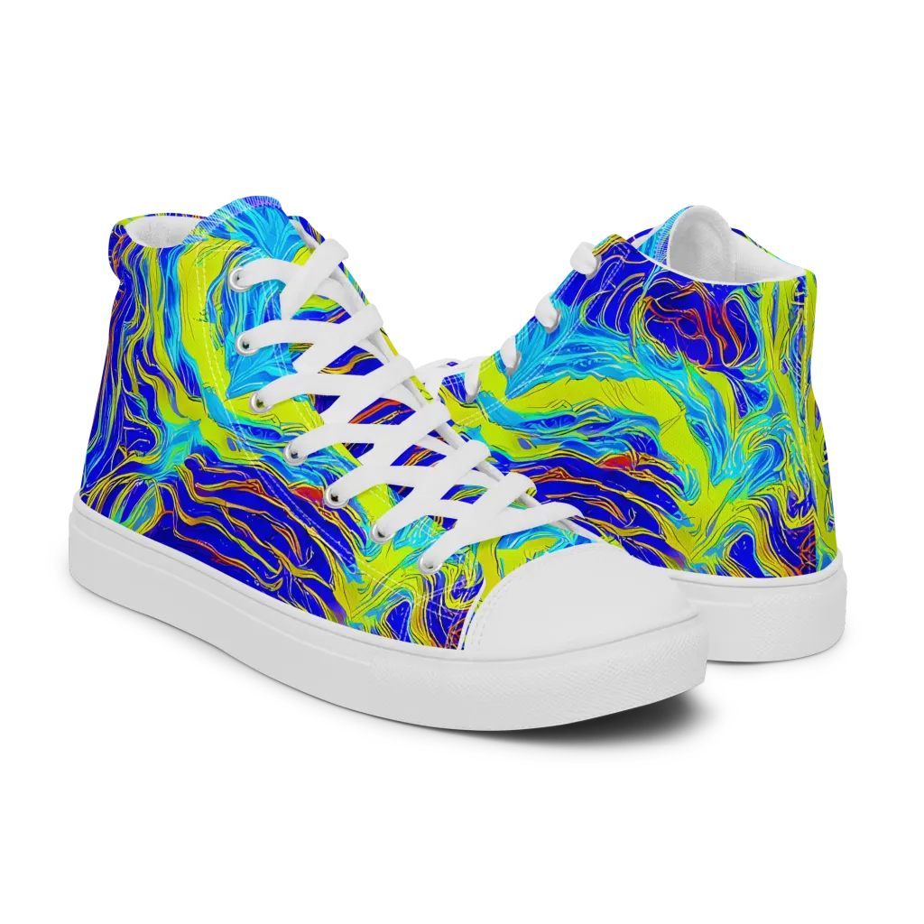 Sapphire Vortex on Men's High Top Canvas Shoes — Right